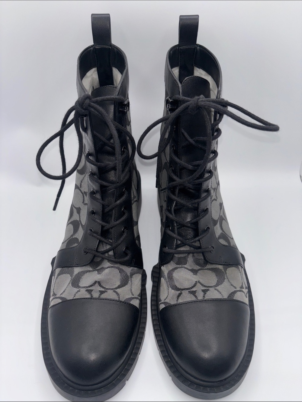 Coach Black and Gray Signature Lace-Up Ankle Boots